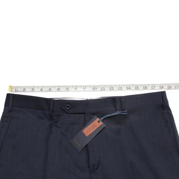 Zanella NWT Stretch Dress Pants Size 36 US Curtis In Subtle Blue Plaid 100% Wool